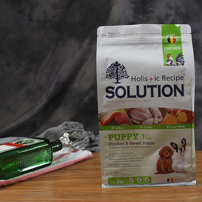 ジッパーが付いている袋の平底のガセット袋の上のプラスチック犬BRCのペット フード包装袋の立場